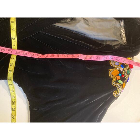 Vintage Della Roufogali Black Velvet Cocktail Midi Dress Sz 14 Bejeweled - Picture 4 of 8